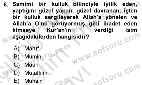 Tefsir Dersi 2024 - 2025 Yılı Yaz Okulu Sınav Soruları 6. Soru