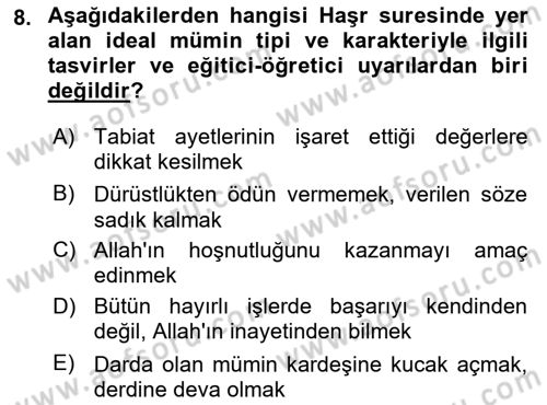 Tefsir Dersi 2024 - 2025 Yılı Yaz Okulu Sınav Soruları 8. Soru