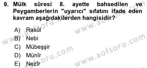 Tefsir Dersi 2024 - 2025 Yılı Yaz Okulu Sınav Soruları 9. Soru