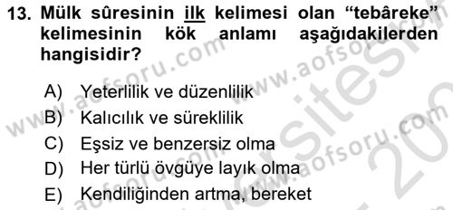 Tefsir Dersi 2025 - 2026 Yılı (Vize) Ara Sınav Soruları 13. Soru