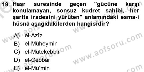 Tefsir Dersi 2025 - 2026 Yılı (Vize) Ara Sınav Soruları 19. Soru