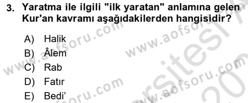 Tefsir Dersi 2025 - 2026 Yılı (Vize) Ara Sınav Soruları 3. Soru