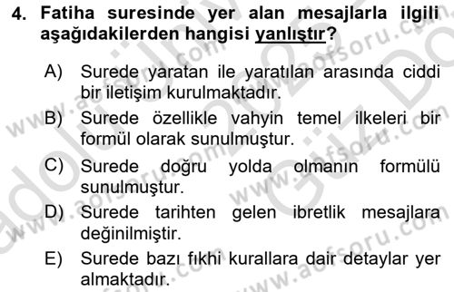 Tefsir Dersi 2025 - 2026 Yılı (Vize) Ara Sınav Soruları 4. Soru