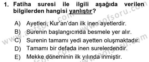 Tefsir Dersi 2025 - 2026 Yılı (Final) Dönem Sonu Sınav Soruları 1. Soru