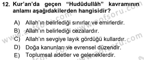 Tefsir Dersi 2025 - 2026 Yılı (Final) Dönem Sonu Sınav Soruları 12. Soru