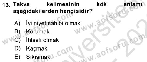 Tefsir Dersi 2025 - 2026 Yılı (Final) Dönem Sonu Sınav Soruları 13. Soru