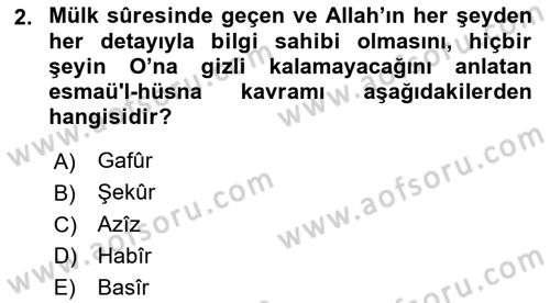 Tefsir Dersi 2025 - 2026 Yılı (Final) Dönem Sonu Sınav Soruları 2. Soru