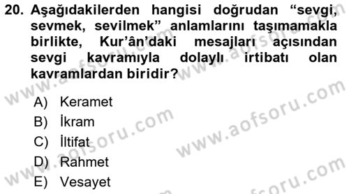 Tefsir Dersi 2025 - 2026 Yılı (Final) Dönem Sonu Sınav Soruları 20. Soru