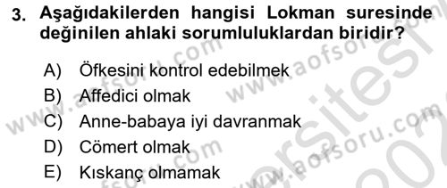 Tefsir Dersi 2025 - 2026 Yılı (Final) Dönem Sonu Sınav Soruları 3. Soru