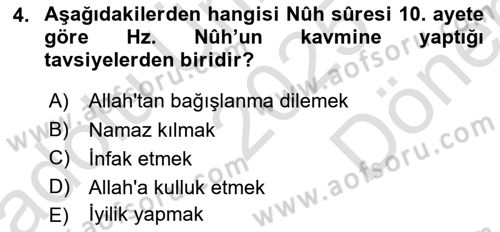 Tefsir Dersi 2025 - 2026 Yılı (Final) Dönem Sonu Sınav Soruları 4. Soru