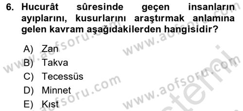 Tefsir Dersi 2025 - 2026 Yılı (Final) Dönem Sonu Sınav Soruları 6. Soru