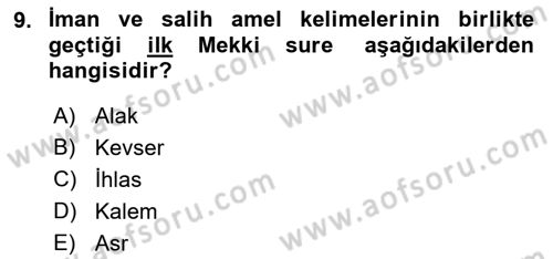 Tefsir Dersi 2025 - 2026 Yılı (Final) Dönem Sonu Sınav Soruları 9. Soru