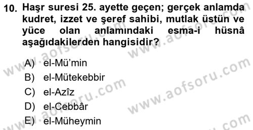 Tefsir Dersi 2025 - 2026 Yılı Yaz Okulu Sınav Soruları 10. Soru