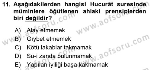Tefsir Dersi 2025 - 2026 Yılı Yaz Okulu Sınav Soruları 11. Soru
