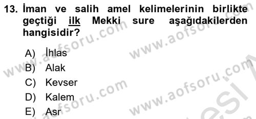 Tefsir Dersi 2025 - 2026 Yılı Yaz Okulu Sınav Soruları 13. Soru