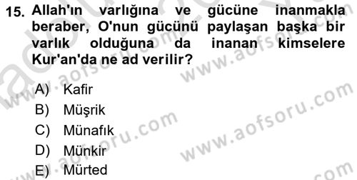 Tefsir Dersi 2025 - 2026 Yılı Yaz Okulu Sınav Soruları 15. Soru