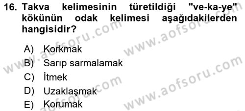 Tefsir Dersi 2025 - 2026 Yılı Yaz Okulu Sınav Soruları 16. Soru
