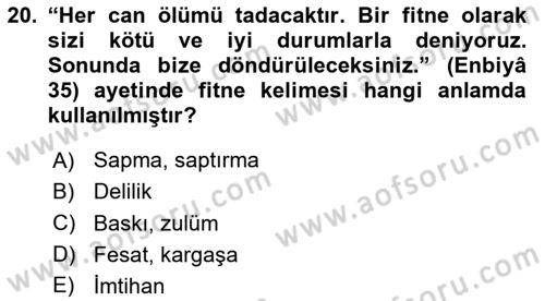 Tefsir Dersi 2025 - 2026 Yılı Yaz Okulu Sınav Soruları 20. Soru