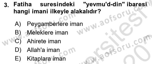 Tefsir Dersi 2025 - 2026 Yılı Yaz Okulu Sınav Soruları 3. Soru