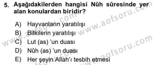Tefsir Dersi 2025 - 2026 Yılı Yaz Okulu Sınav Soruları 5. Soru