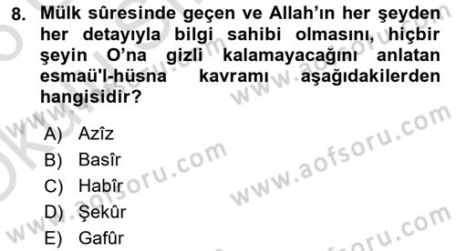 Tefsir Dersi 2025 - 2026 Yılı Yaz Okulu Sınav Soruları 8. Soru