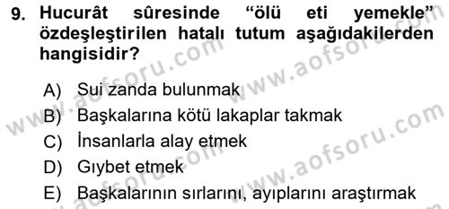 Tefsir Dersi 2025 - 2026 Yılı Yaz Okulu Sınav Soruları 9. Soru