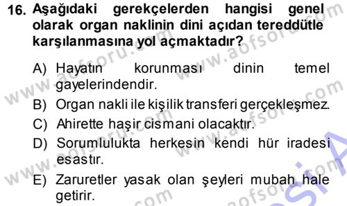 Günümüz Fıkıh Problemleri Dersi 2013 - 2014 Yılı (Vize) Ara Sınav Soruları 16. Soru