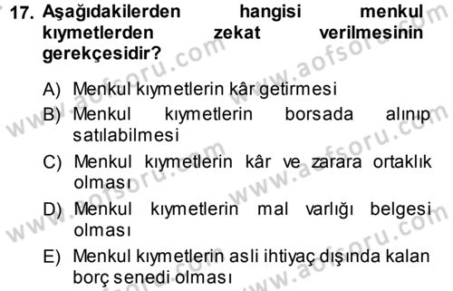 Günümüz Fıkıh Problemleri Dersi 2013 - 2014 Yılı (Final) Dönem Sonu Sınav Soruları 17. Soru