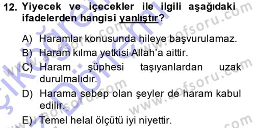Günümüz Fıkıh Problemleri Dersi 2014 - 2015 Yılı (Vize) Ara Sınav Soruları 12. Soru