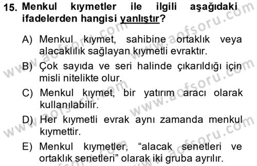 Günümüz Fıkıh Problemleri Dersi 2014 - 2015 Yılı (Final) Dönem Sonu Sınav Soruları 15. Soru