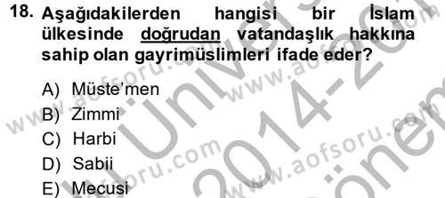 Günümüz Fıkıh Problemleri Dersi 2014 - 2015 Yılı (Final) Dönem Sonu Sınav Soruları 18. Soru
