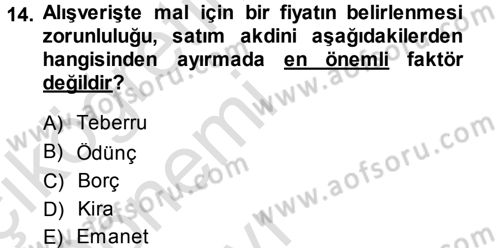 Günümüz Fıkıh Problemleri Dersi 2014 - 2015 Yılı Tek Ders Sınav Soruları 14. Soru