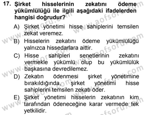 Günümüz Fıkıh Problemleri Dersi 2014 - 2015 Yılı Tek Ders Sınav Soruları 17. Soru