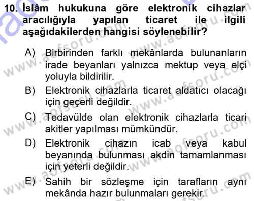 Günümüz Fıkıh Problemleri Dersi 2015 - 2016 Yılı (Final) Dönem Sonu Sınav Soruları 10. Soru