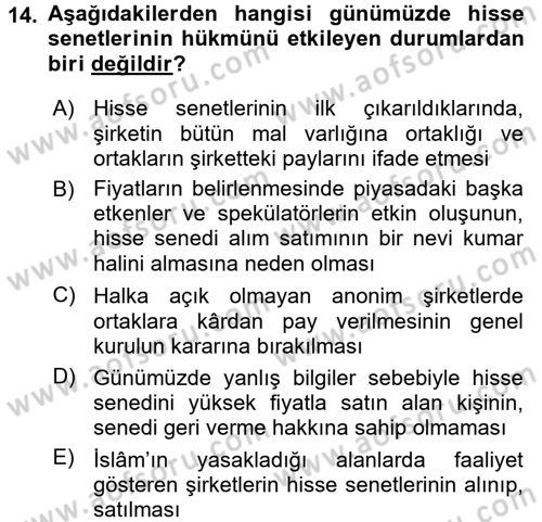 Günümüz Fıkıh Problemleri Dersi 2015 - 2016 Yılı (Final) Dönem Sonu Sınav Soruları 14. Soru
