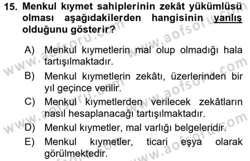 Günümüz Fıkıh Problemleri Dersi 2015 - 2016 Yılı (Final) Dönem Sonu Sınav Soruları 15. Soru