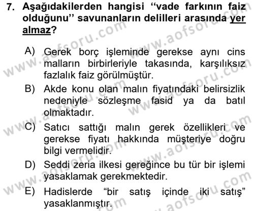Günümüz Fıkıh Problemleri Dersi 2015 - 2016 Yılı (Final) Dönem Sonu Sınav Soruları 7. Soru