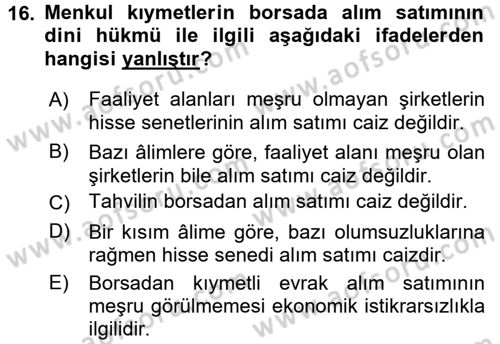 Günümüz Fıkıh Problemleri Dersi 2015 - 2016 Yılı Tek Ders Sınav Soruları 16. Soru