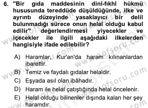 Günümüz Fıkıh Problemleri Dersi 2015 - 2016 Yılı Tek Ders Sınav Soruları 6. Soru
