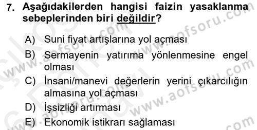 Günümüz Fıkıh Problemleri Dersi 2015 - 2016 Yılı Tek Ders Sınav Soruları 7. Soru