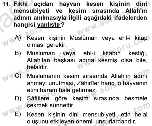 Günümüz Fıkıh Problemleri Dersi 2016 - 2017 Yılı (Vize) Ara Sınav Soruları 11. Soru