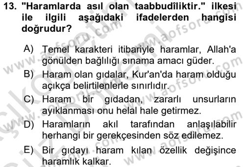 Günümüz Fıkıh Problemleri Dersi 2016 - 2017 Yılı (Vize) Ara Sınav Soruları 13. Soru