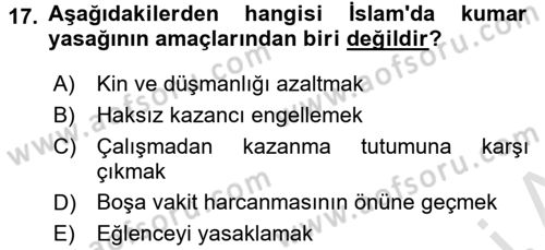 Günümüz Fıkıh Problemleri Dersi 2016 - 2017 Yılı (Vize) Ara Sınav Soruları 17. Soru