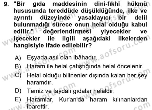 Günümüz Fıkıh Problemleri Dersi 2016 - 2017 Yılı (Vize) Ara Sınav Soruları 9. Soru