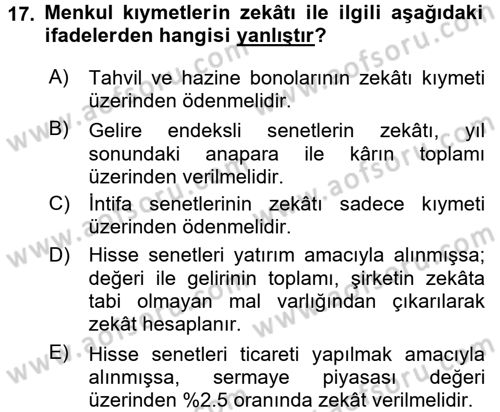 Günümüz Fıkıh Problemleri Dersi 2016 - 2017 Yılı (Final) Dönem Sonu Sınav Soruları 17. Soru