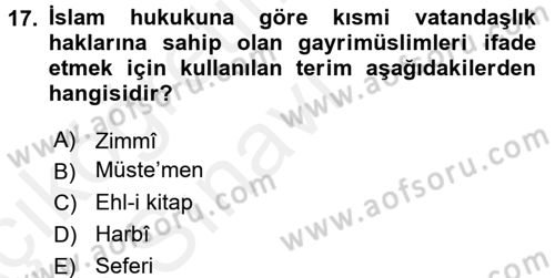 Günümüz Fıkıh Problemleri Dersi 2017 - 2018 Yılı 3 Ders Sınav Soruları 17. Soru