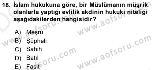 Günümüz Fıkıh Problemleri Dersi 2017 - 2018 Yılı 3 Ders Sınav Soruları 18. Soru