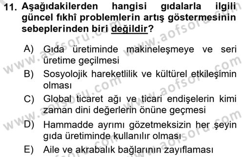 Günümüz Fıkıh Problemleri Dersi Ara Sınavı Deneme Sınav Soruları 11. Soru