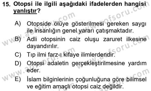 Günümüz Fıkıh Problemleri Dersi Ara Sınavı Deneme Sınav Soruları 15. Soru