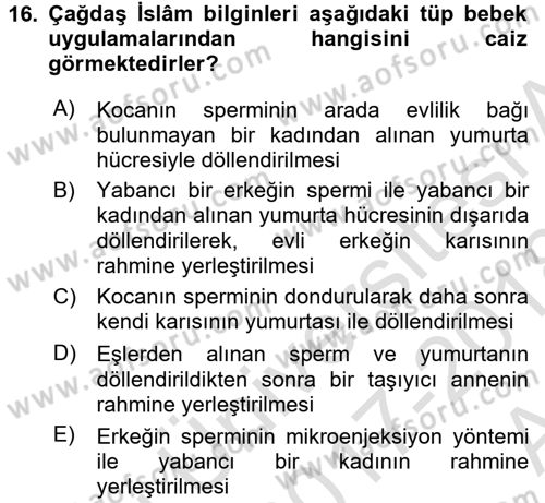 Günümüz Fıkıh Problemleri Dersi Ara Sınavı Deneme Sınav Soruları 16. Soru